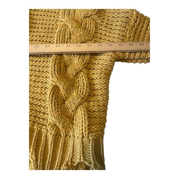 MOD Womens Oversized Cable-Knit Yellow Cropped Knit Sweater Fringe One Size - Picture 7 of 9